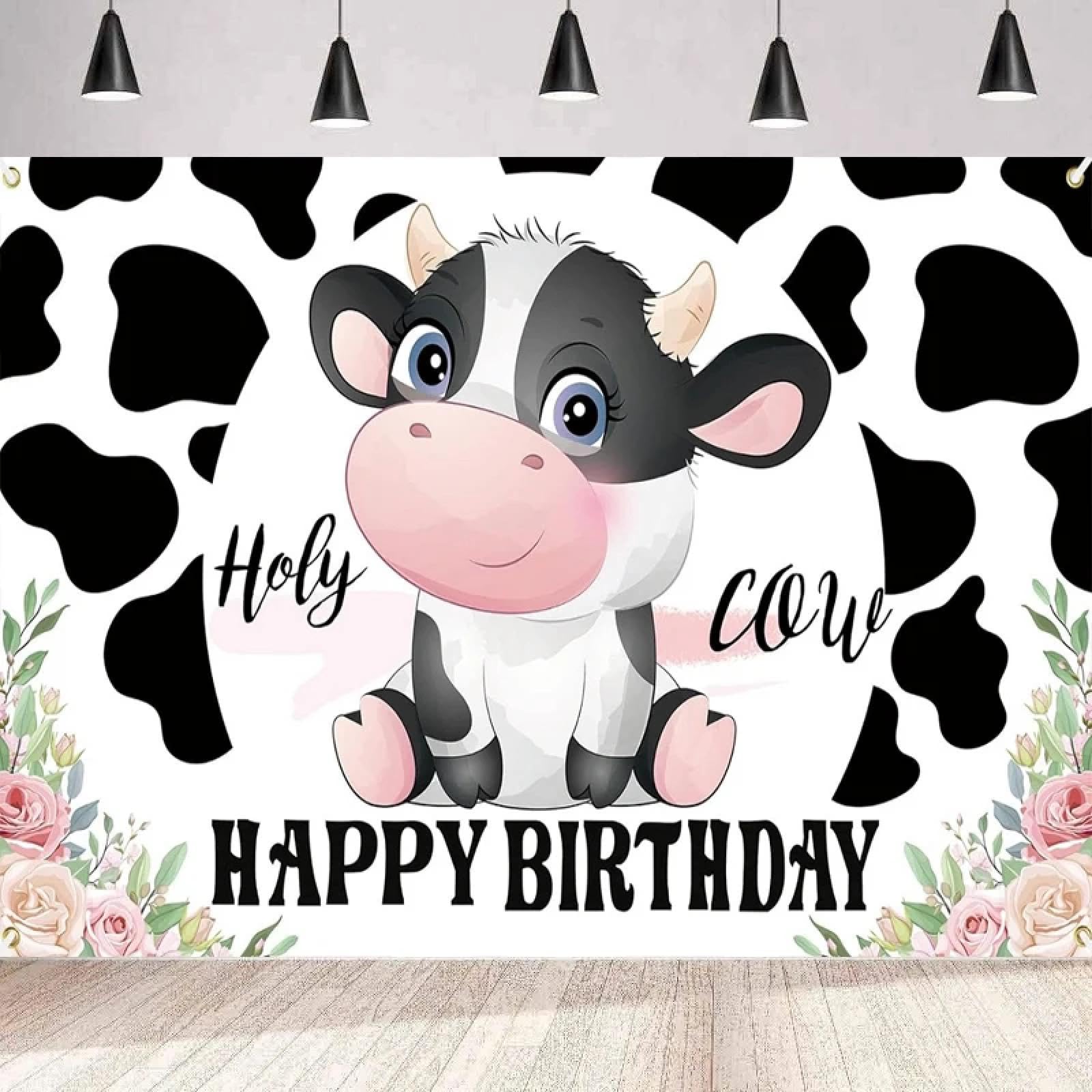 Tło fotograficzne Krowa dla zwierząt gospodarstwo motyw Baby Shower Banner Happy Birthday Party Decor plakat