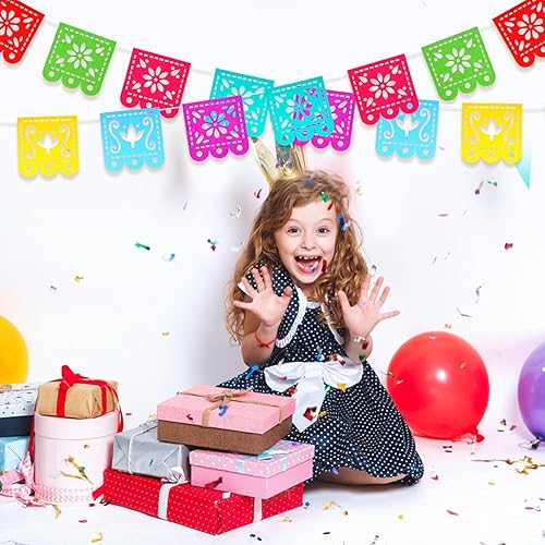 Miniatura 5 de Paquete de 2 pancartas de fiesta mexicana, pancarta de papel picado de 36 pies de arco iris para fiesta de cumpleaños, boda, cartel para fiesta del