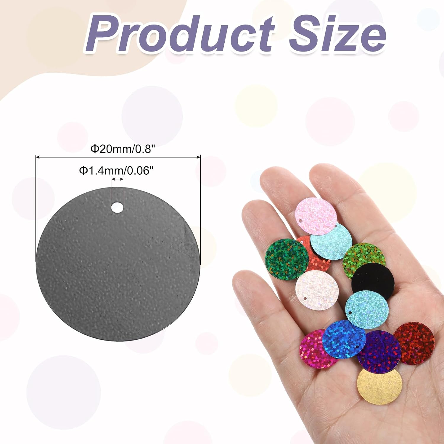 MECCANIXITY 450 Pcs Flat Round Sequins 20mm/0.8 Inch Loose Paillettes Craft Sewing Sequins with Single Side Hole for DIY Embroidery Clothing Jewelry Making, Black
