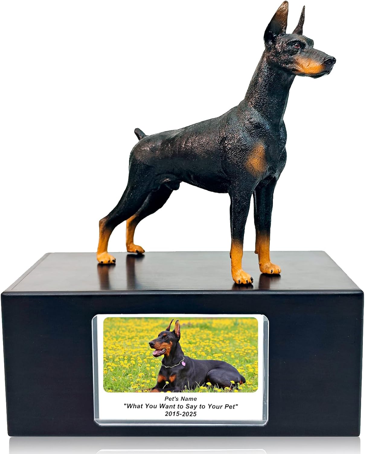 Pet Dog Urns for Ashes Memorial Gifts for Loss Lovers Shadow Box Sympathy Keepsake Small Big Cremation Casket Funerary Frame Pictures Solid Rosewood Material Doberman Pinscher Figurine Urn