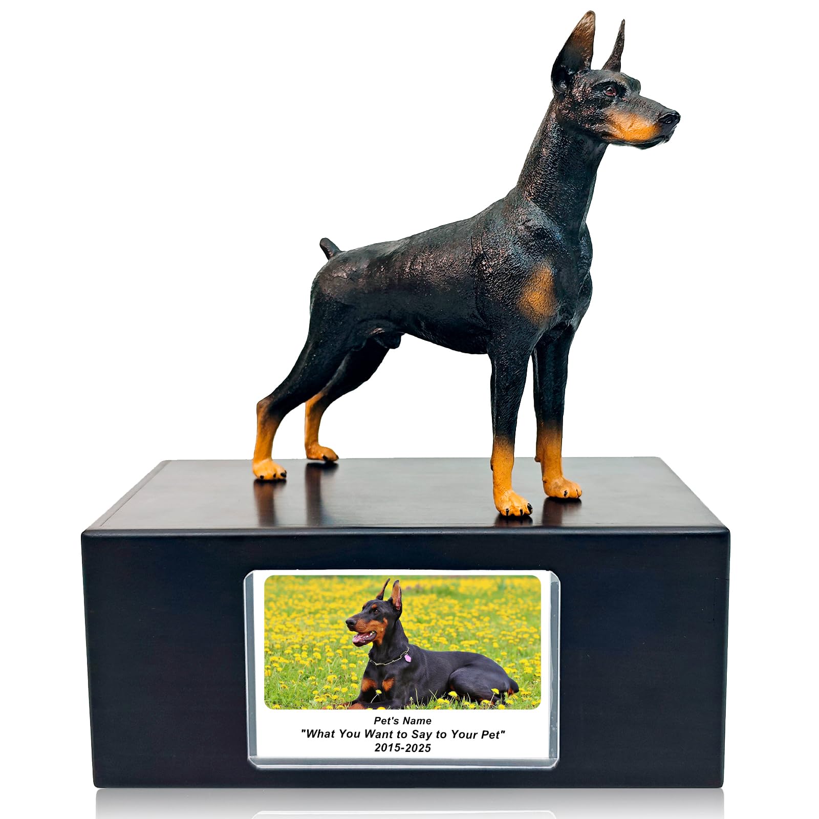 MEM PLANETE Pet Dog Urns for Ashes Memorial Gifts for Loss Lovers Shadow Box Sympathy Keepsake Small Big Cremation Casket Funerary Frame Pictures Solid Rosewood Material Doberman Pinscher Figurine Urn