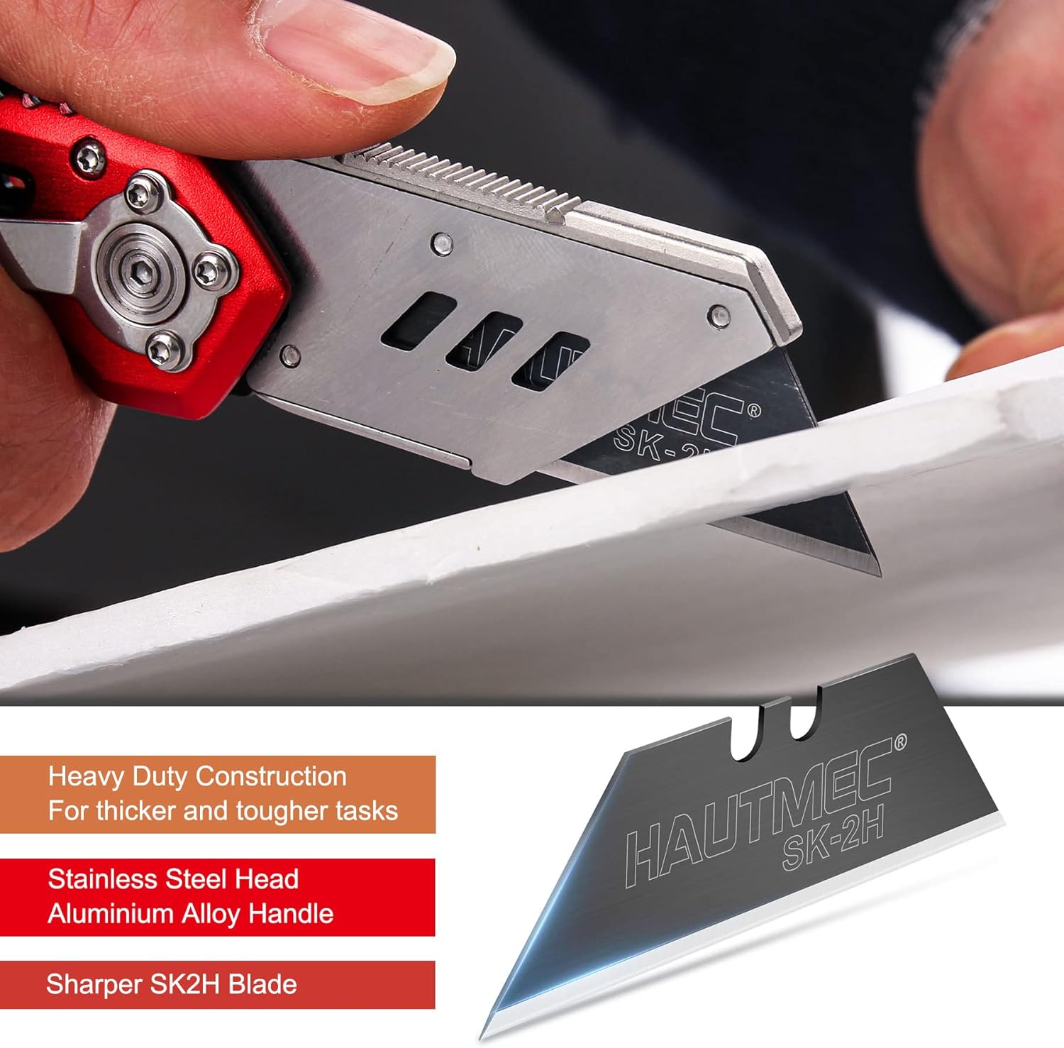 HAUTMEC Folding Utility Knife & 100 Pack SK2 Blades