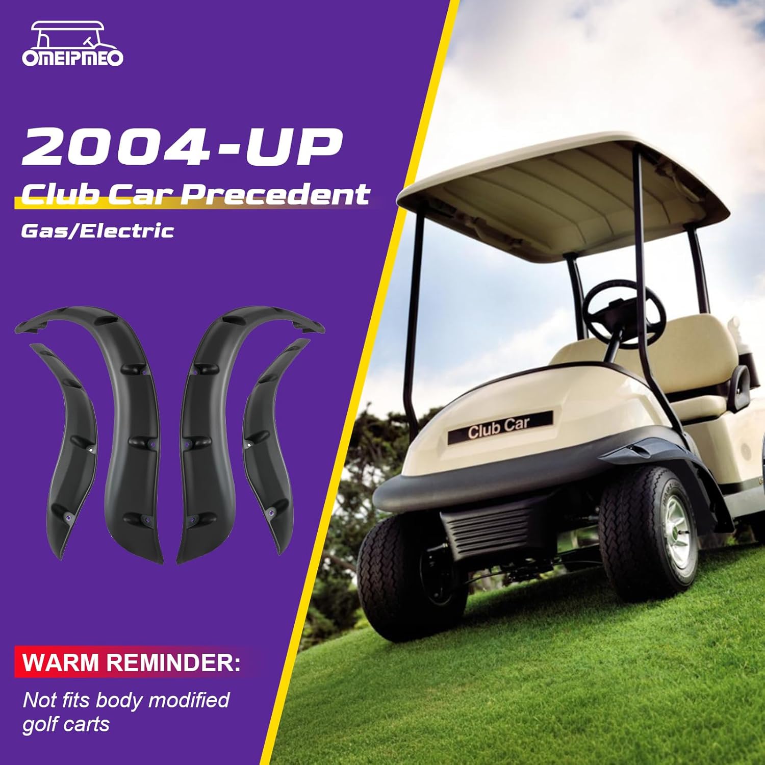 Club Car Precedent Fender Flares, Golf Cart Front and Rear Fender Flares for Club Car Precedent 2004-UP Gas/Electric Models, Impact-Resistant Golf Cart Standard Fender Flare with Self Tapping Screws