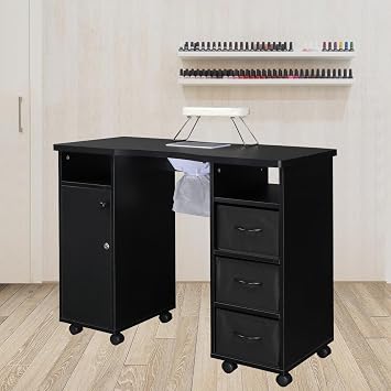 Nail Table, Manicure Table with Dust Collectorand Hand Rest, Nail Salon Table for Nail Studio and Home, Multifunctional Nail Tech Desk with Sortable Storage Items, Black