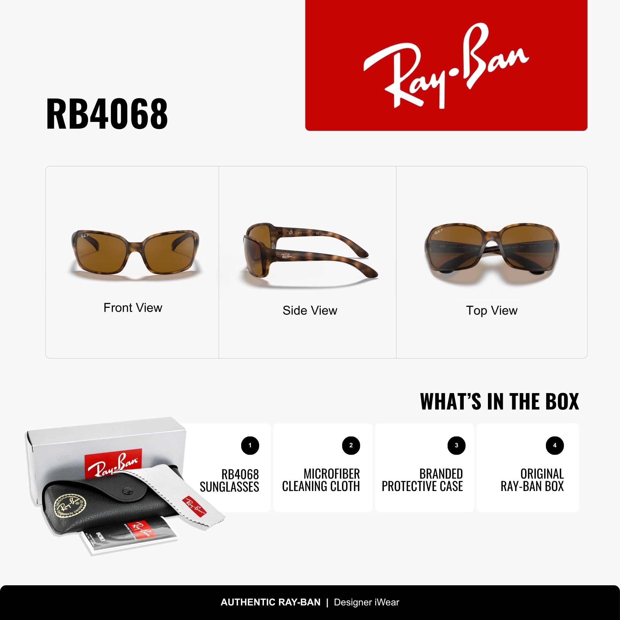 Ray Ban Unisex Sonnenbrille RB4068, Gr. X-Large (Herstellergröße: 60), Braun (Gestell: Havana, Gläser: Polarized Braun Klassisch 642/57)