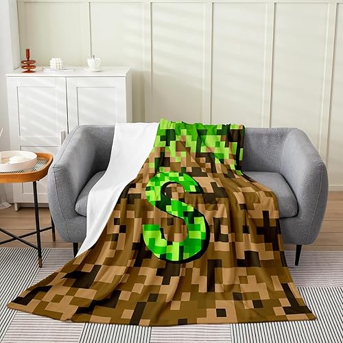 Miniatura 15 de Manta pixelada de franela con letras D, manta de forro polar para juegos de mineros, para niños y niñas, niños y adultos, manta mullida de Pixel