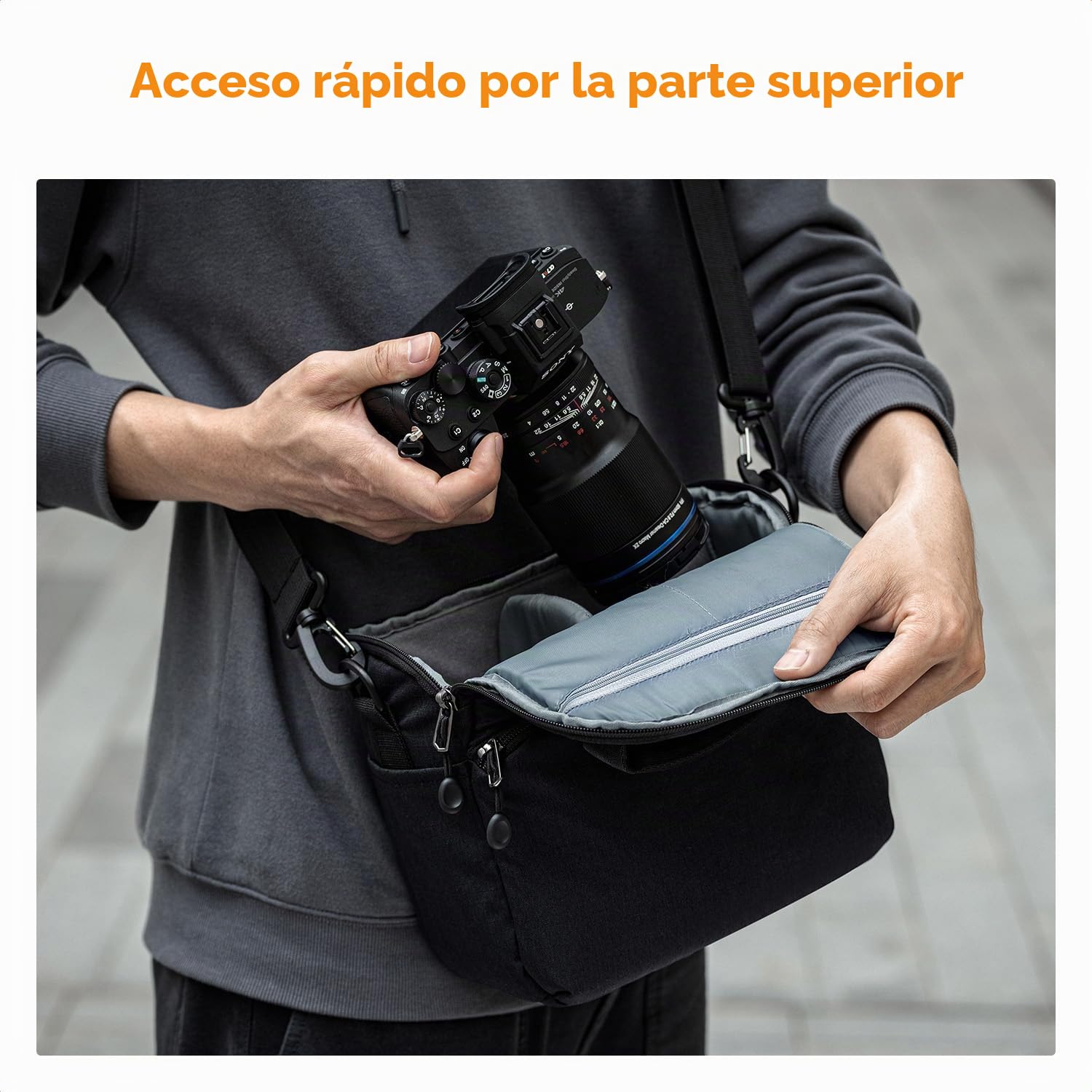 K&F CONCEPT Bolsa Funda Cámara Réflex Impermeable Pequeño Estuche Crossbody para cámara de Hombro con Correa Ajustable DSLR/SLR/Mirrorless Compact Photography Bags-Negro