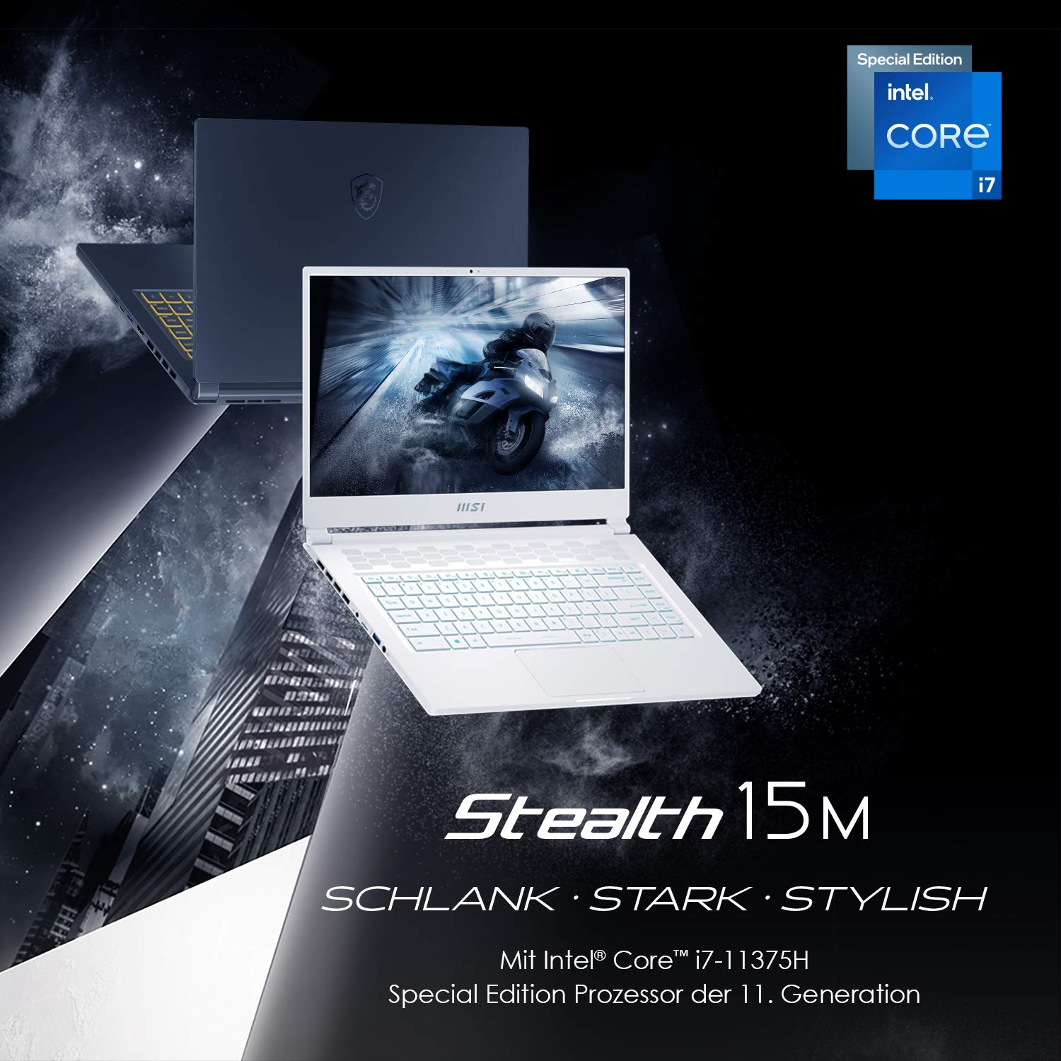 MSI Stealth 15M White 15.6 Zoll FHD (1920 * 1080 Pixel/144 Hz) Gaming Notebook (Intel Core i7-11375H Special Edition), 16 GB RAM DDR4-3200, NVIDIA GeForce RTX 3060, 1TB Windows 10 Home, A11UEK-028