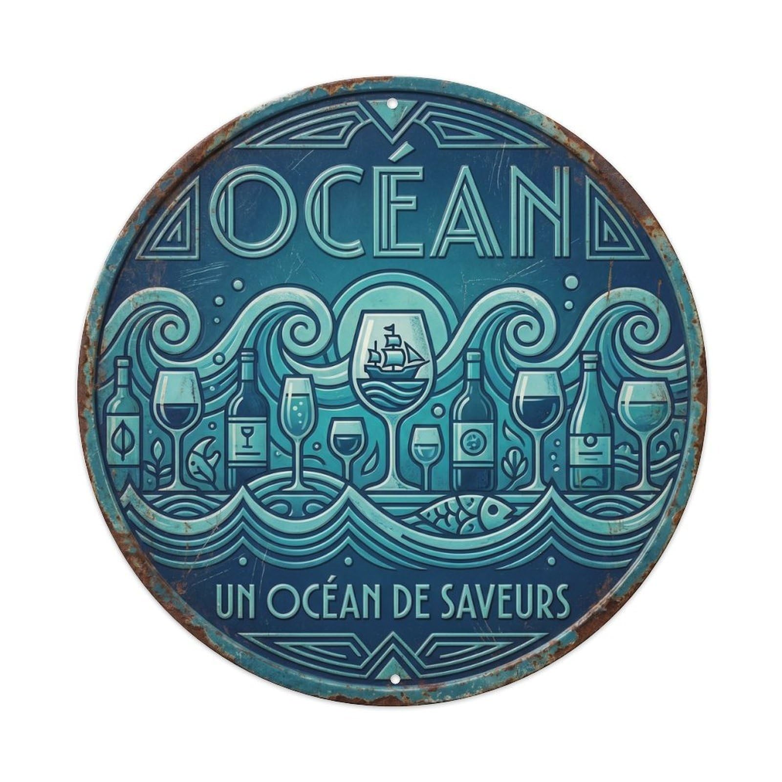 Ocean Humorous Bistro Ocean Vintage Metal Tin Sign Plaque Wall Decor for Cafe, Club Bar, Office, Garden Metal Poster 8x8Inch