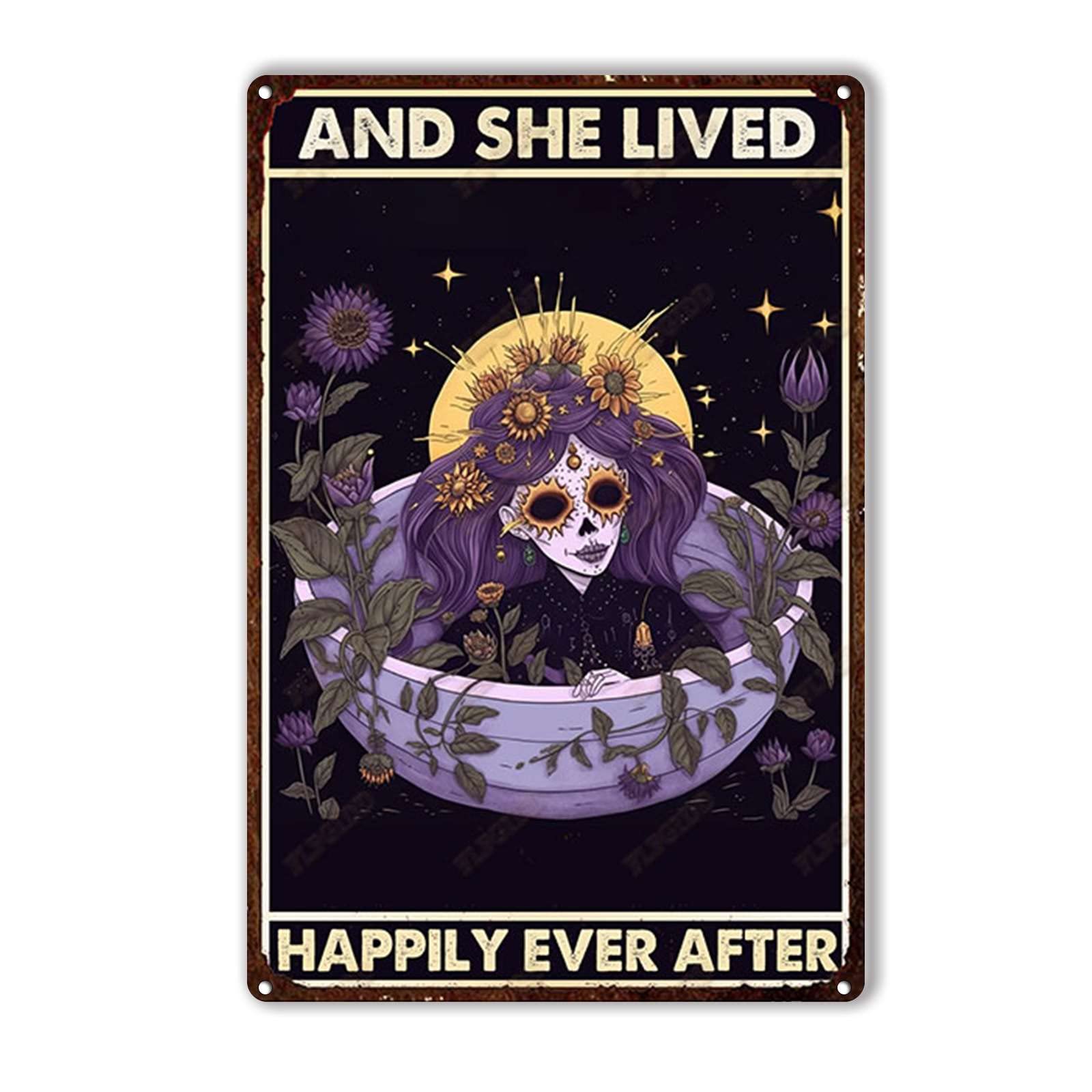 Anceky And She Lived Happily Ever After Signs Retro Metal Tin Sign Vintage Wall Decor for Outdoor Gate Window Backyard Home 12×16 Inch