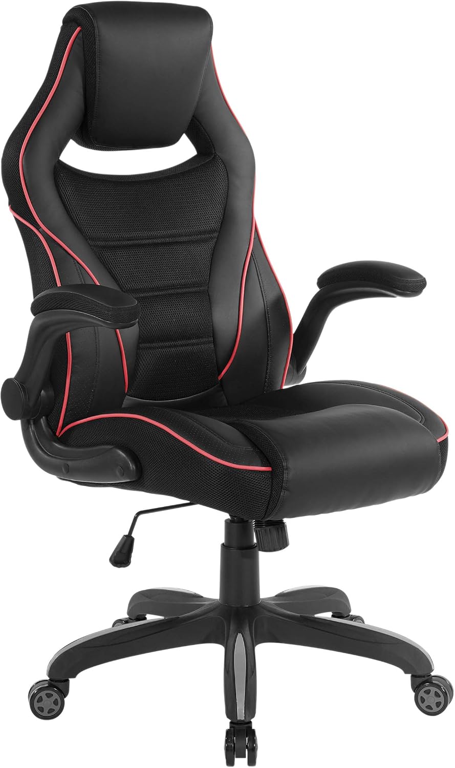 OSP Home Furnishings Xeno Ergonomic Adjustable Faux Leather Gaming Chair with Integrated Headrest and Airflow Cooling Material, Black with Blue Accents