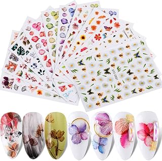 VETPW Flowers Nail Stickers Decals, 3D Self-Adhesive Nail Art Stickers Set with Butterfly Dried Flowers Leaves Charms Design, 11 Sheets DIY Nail Art Tattoo Decals Manicure Supplies for Nail Art Decor