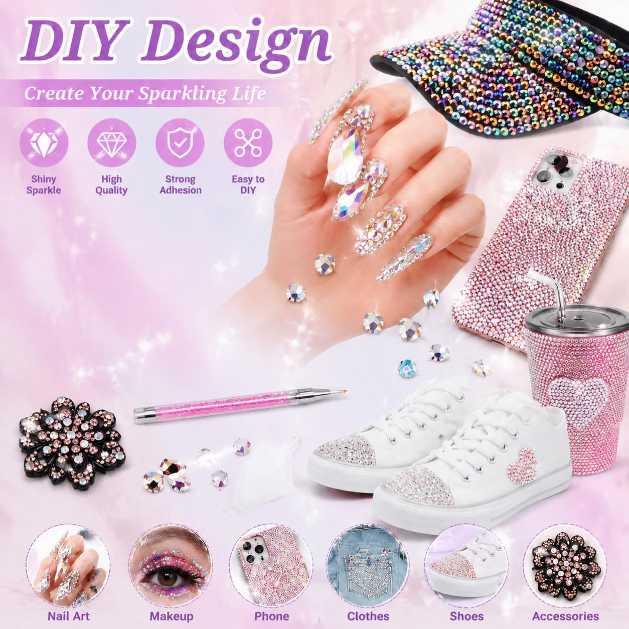 Rhinestones for Bedazzling Kit, 40000Pcs Multi-Color 3mm Resin Flatback Gems with 4Pcs 15ml B7000,Bedazzled Crystal for DIY Crafts Clothing Nail Art Makeup
