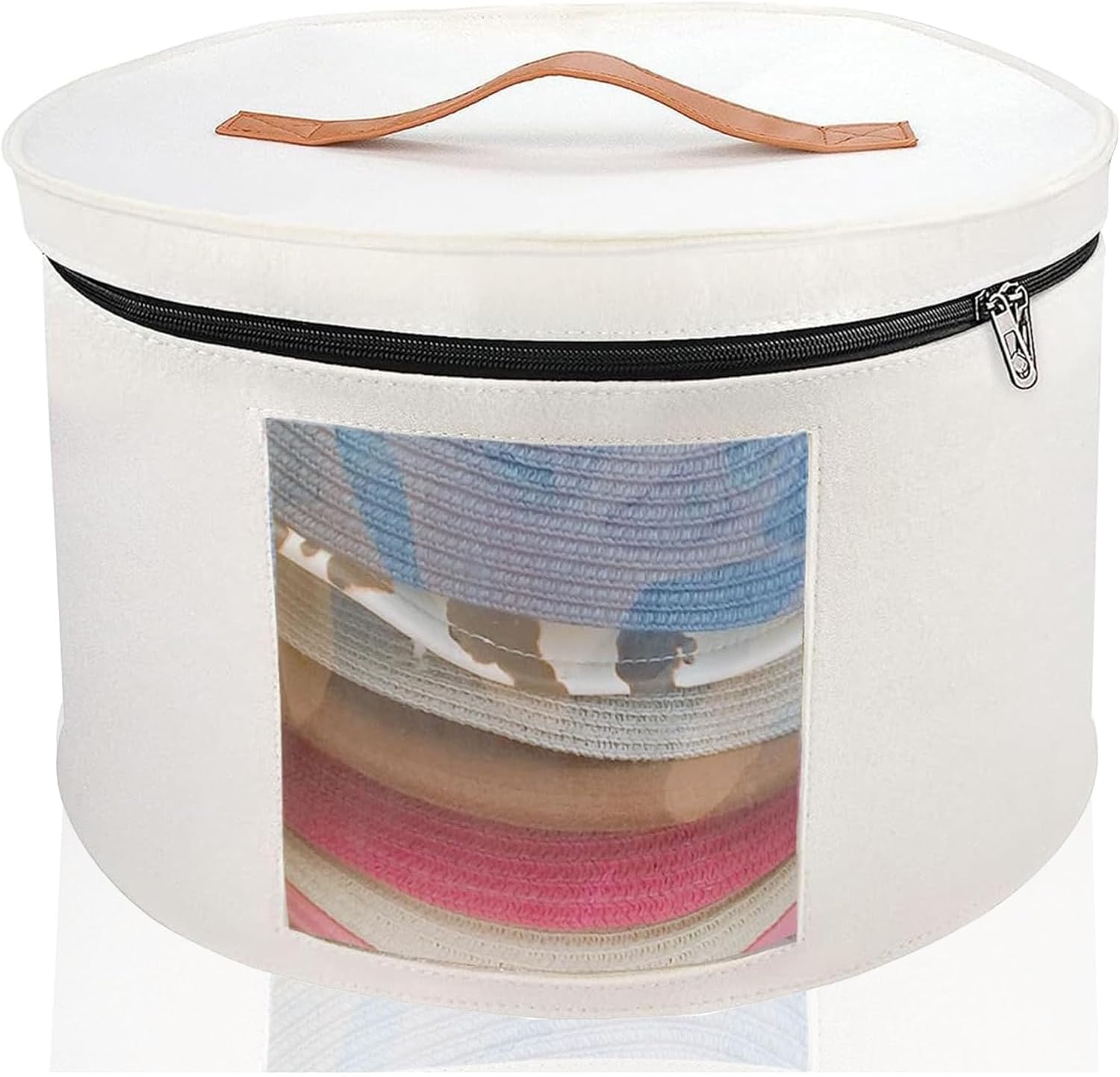 Memfish Hat Box-Hats Boxes for Women Storage 16.93" D*10.24" H Travel Large Round Hat Carrier Case Organizer (White)