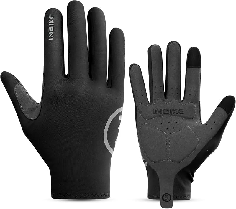 INBIKE Guantes de bicicleta transpirables para hombres y mujeres, guantes de ciclismo con almohadilla de dedo completo, bicicleta de montaña reflectante con pantalla táctil