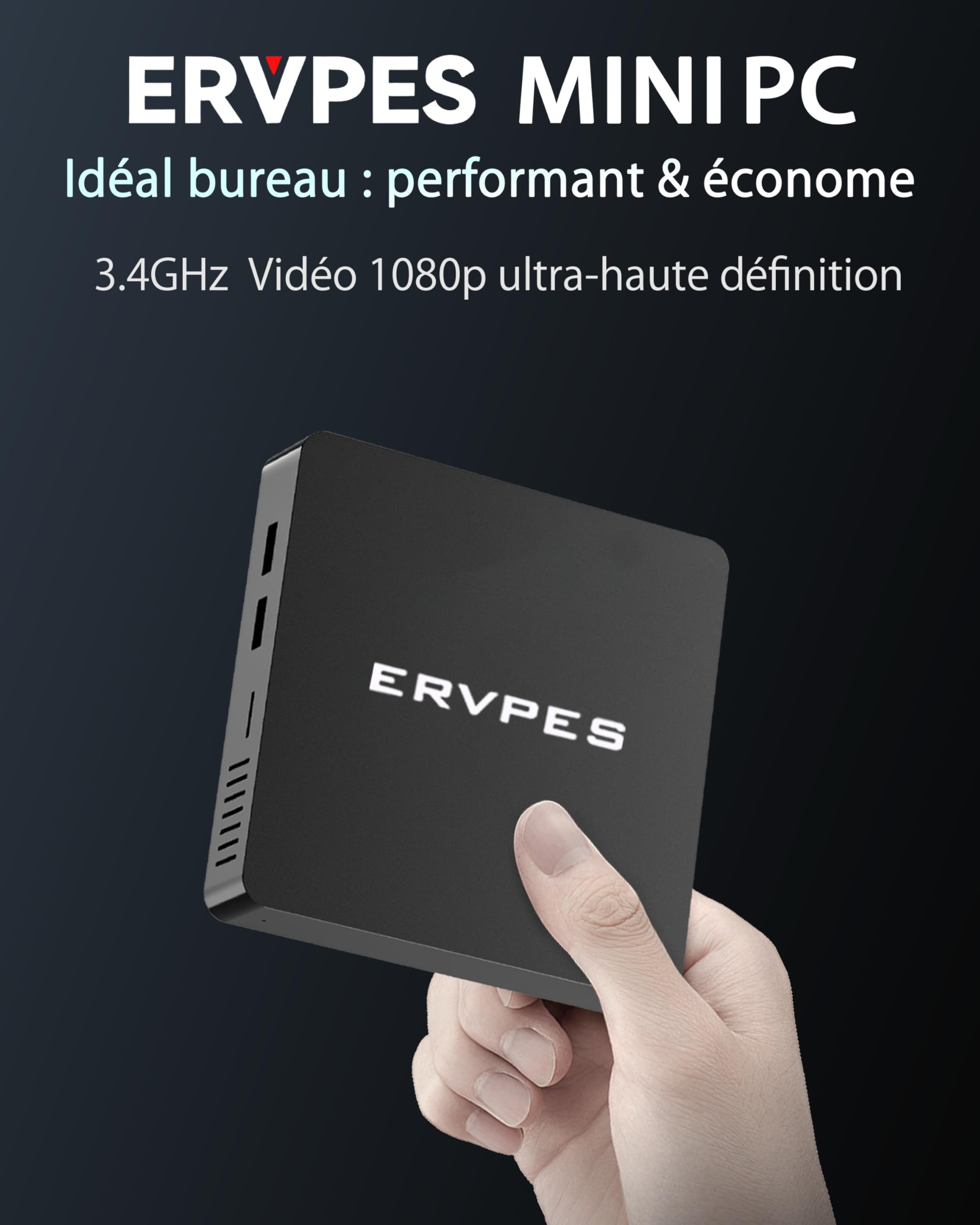 Mini PC Pentium 6500Y 8GB LPDDR3 128GB SSD Windows 11 Pro 4K Double Écran WiFi5 BT5.0 Gigabit Ethernet USB3.2 VESA Silencieux