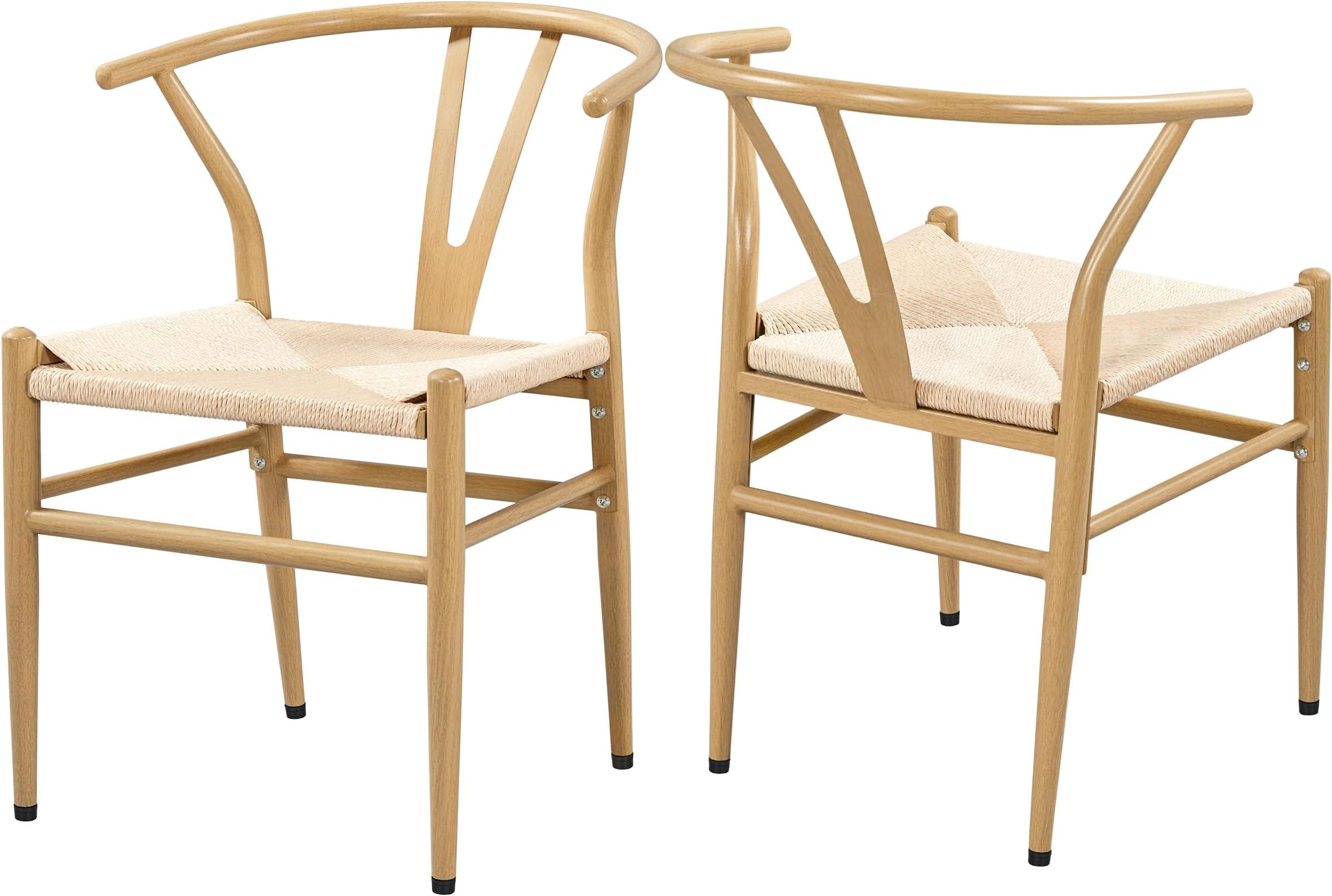 Yaheetech Metal Weave Arm Chair Y-Shaped Backrest Mid-Century Dining Chair Hemp Seat Set of 2, Metal Frame