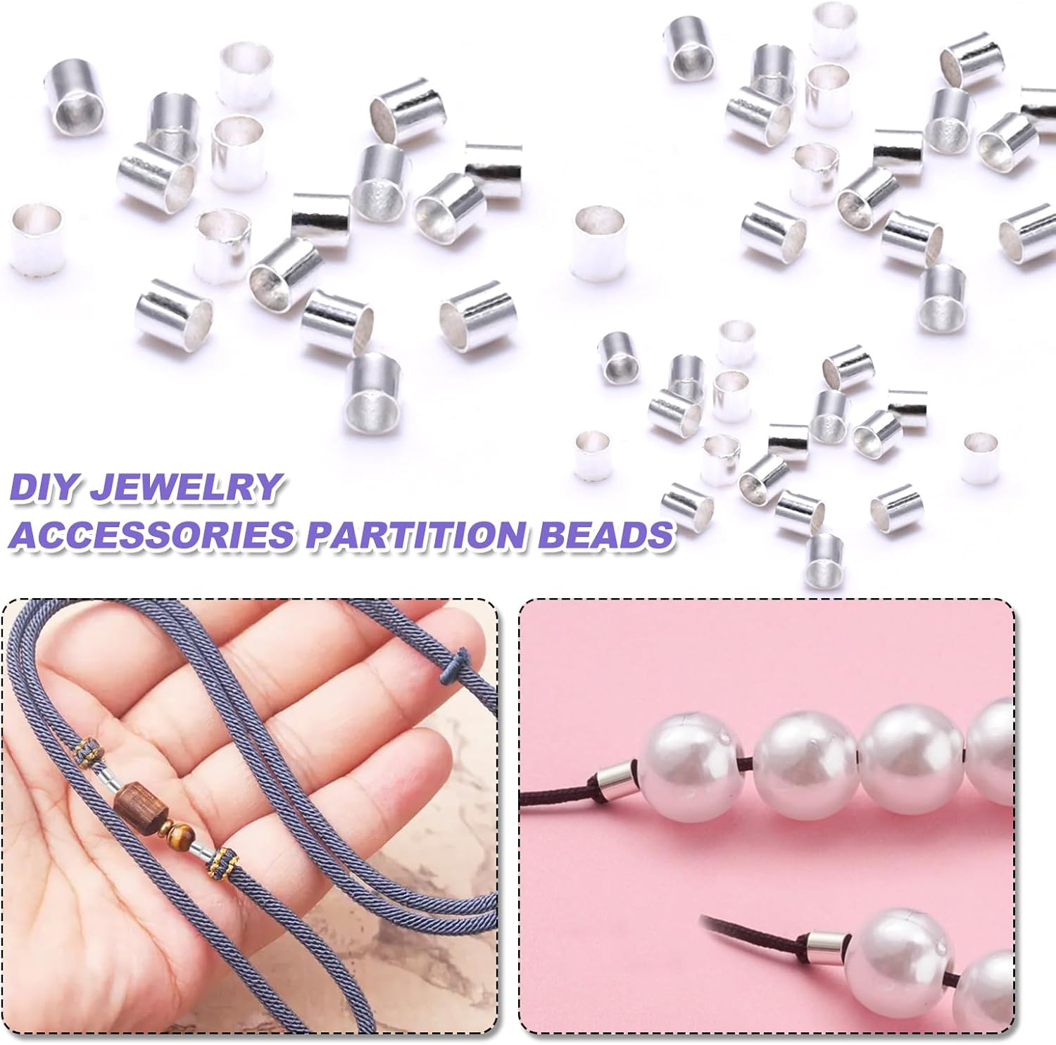 Crimp Beads for Jewellery Making, 1500pcs Crimp Tube Beads Silver 3 Sizes Crimping End Spacer Bead for DIY Jewellery Bracelets Making Accessories