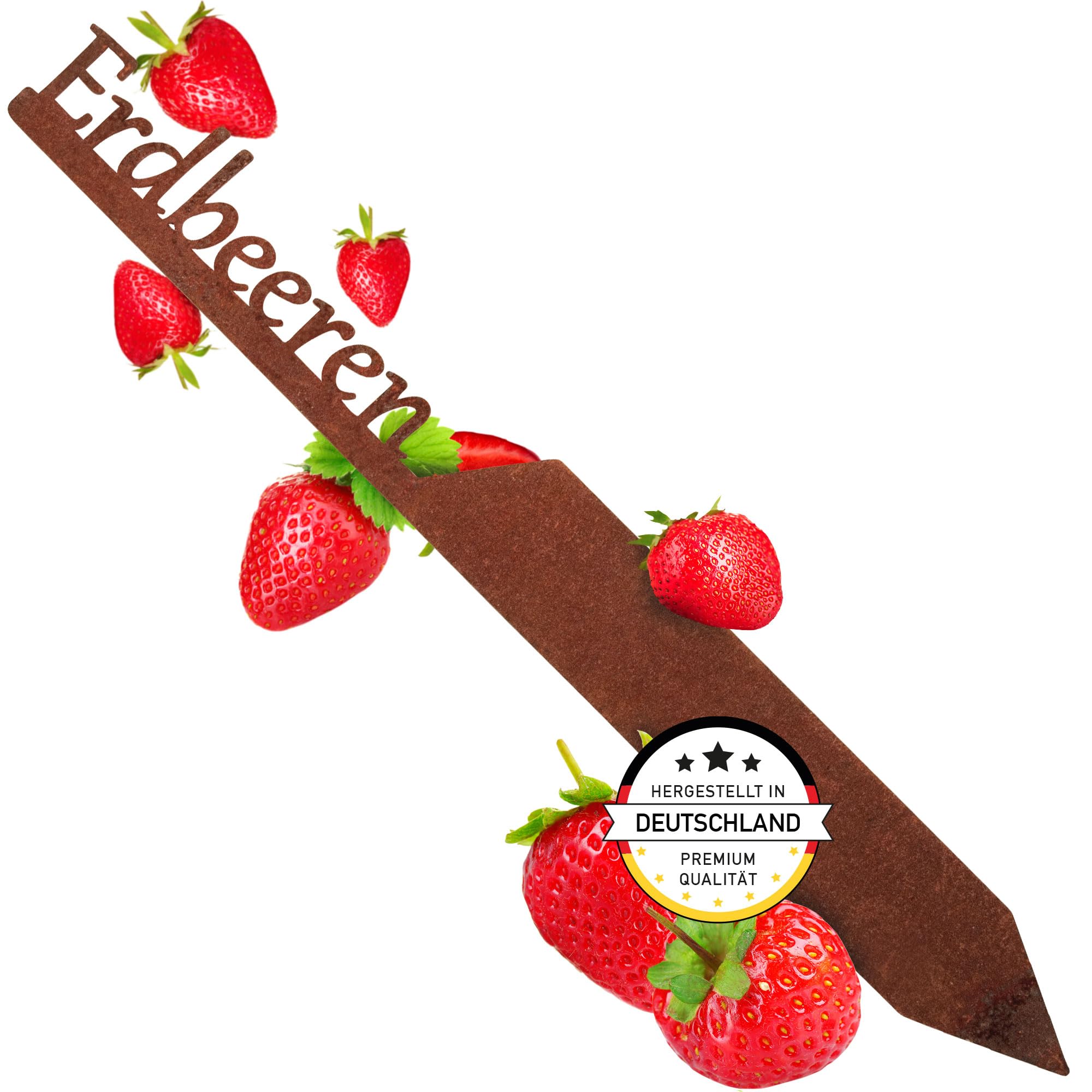 EXTRAVAGANT Garden Stake Metal 'Strawberries' Stake Rust Patina Weatherproof Plant Sign for Garden Bed Decoration 240 mm, Grey
