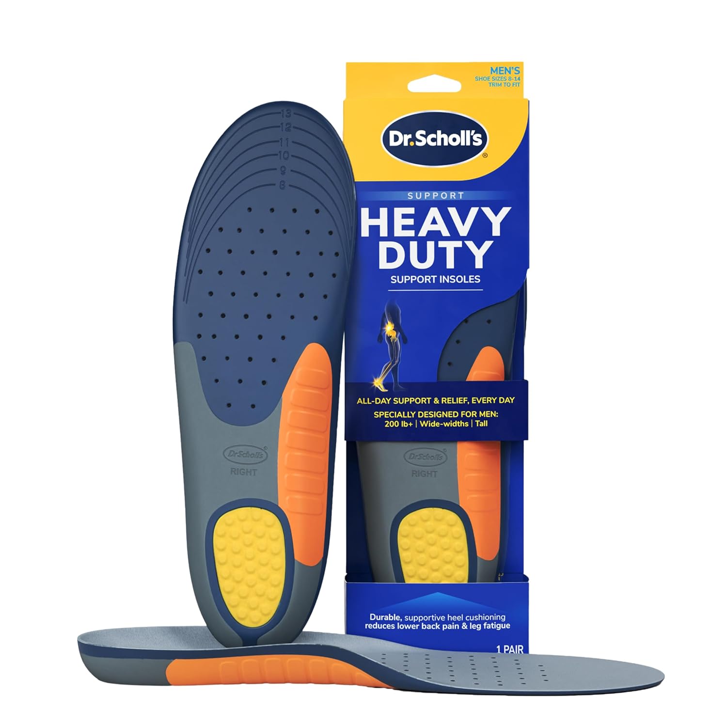 Dr Scholls Heavy Duty Support Insole Orthotics Big Tall 200lbs Wide Feet Shock Absorbing Arch Support Distributes Pressure
