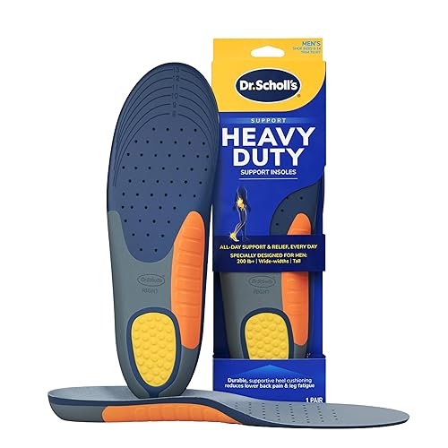 Plantillas Ortóticas de Apoyo Pesado Dr. Scholl's, Grandes y Altas, 200lbs+, Pies Anchos, Absorción de Impacto, Apoyo de Arco, Distribuye Presión, Insertos a Medida, Botas de Trabajo y Zapatos, Tamaño de Hombre 8-14, 1 Par