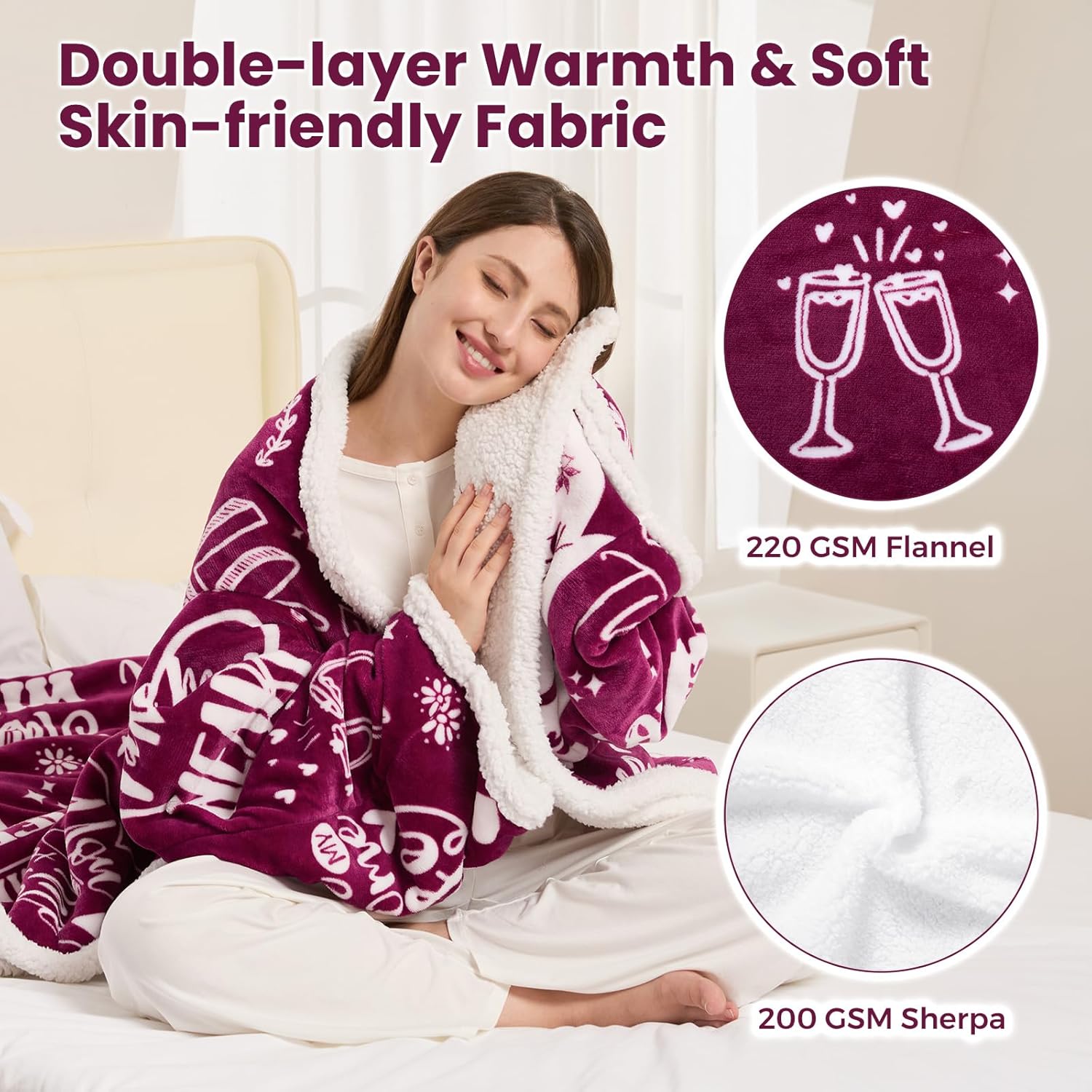 Wearable Heated Blanket for Women, Unique Christmas Birthday Gift for Wife, Electric Throw Blanket with Sleeves, Foot Pocket, Heated Robe for Mom, 3 Heat-Level & Timer, ETL Safe Best Wife Ever Magenta - Image 3