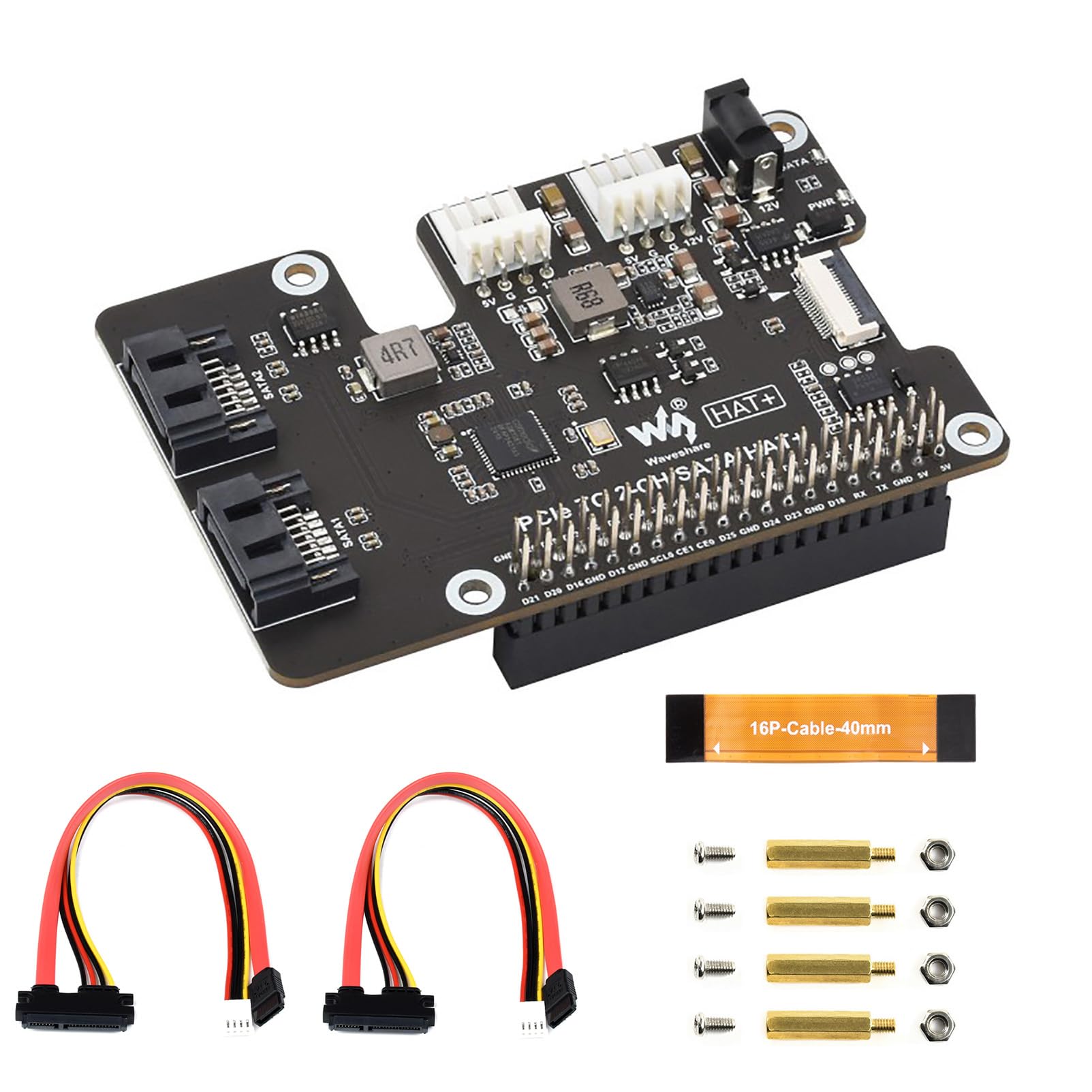 PCIe na 2-kanałowy adapter SATA HAT+ do Raspberry Pi 5, karta rozszerzeń SATA 3.0 ze wskaźnikami LED, EEPROM, Plug and Play, szybka pamięć HDD/SSD