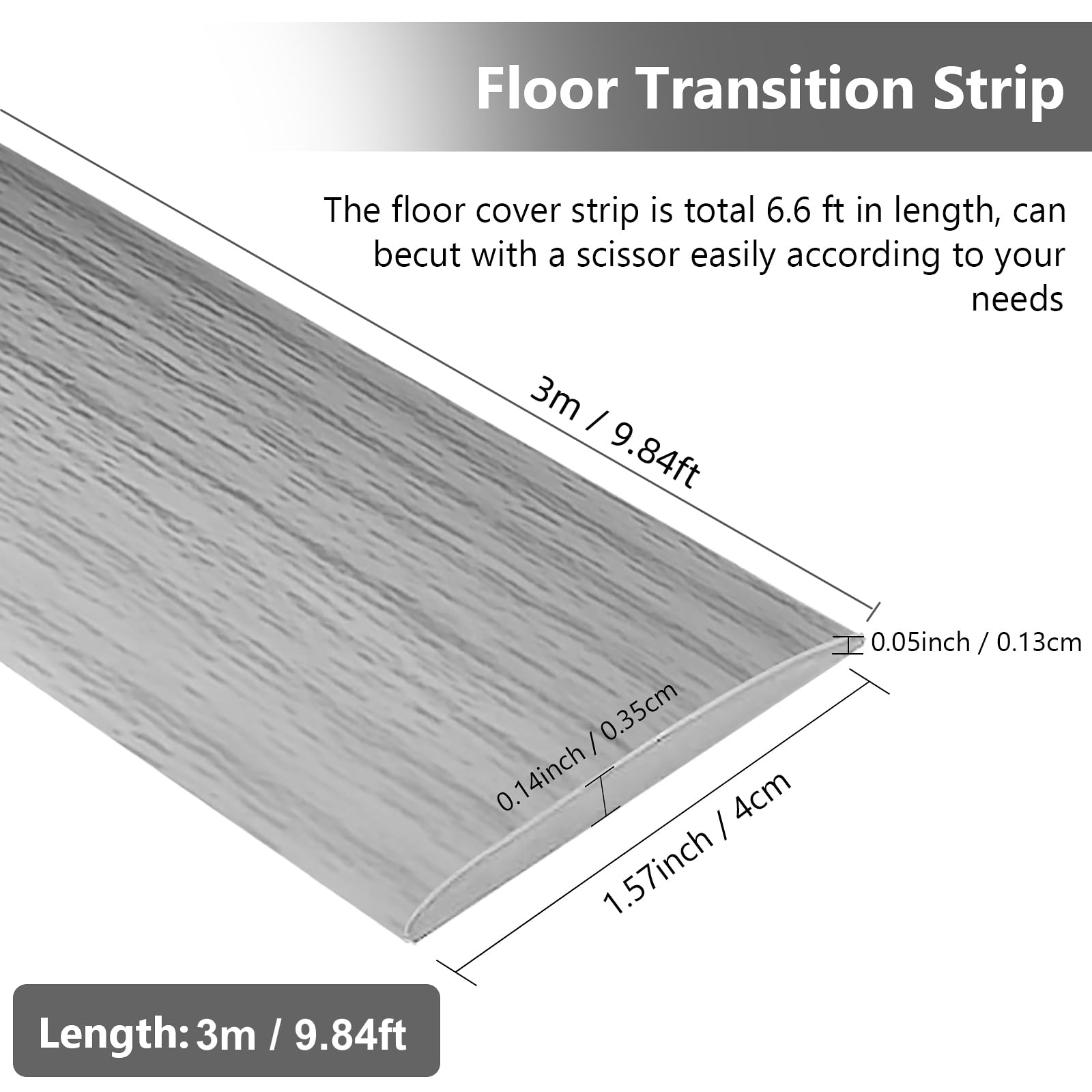 Profilo Di Transizione Autoadesivo Per Pavimenti - 2m X 4cm PVC Grigio | Copre Fuge Tra Laminato E Piastrelle - Foto 6
