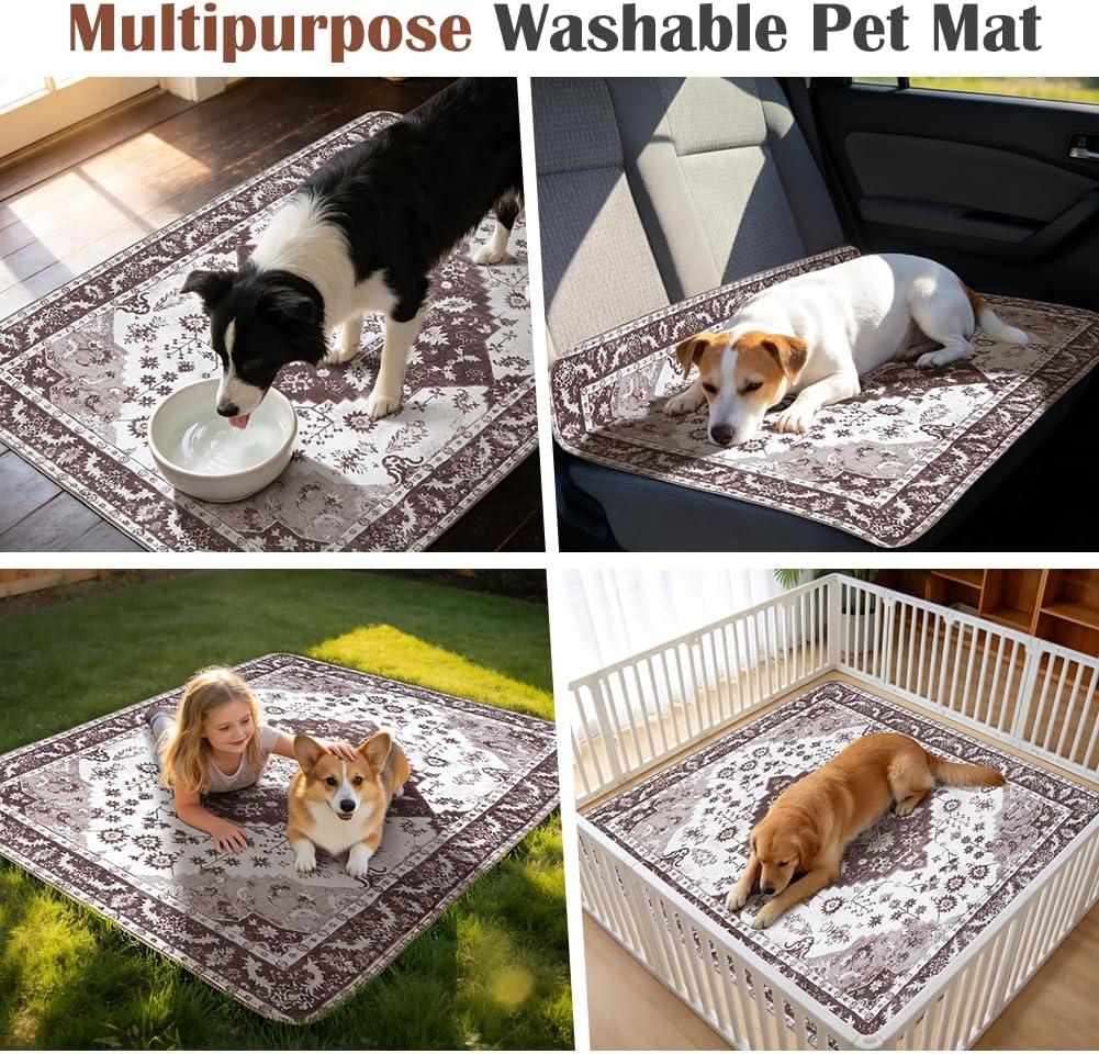 Washable Pee Pads for Dogs, 2 Pack Reusable Puppy Training Pads 48"x48" Super Absorbent Waterproof Dog Training Pads, Non-Slip Potty Pads, Whelping Pads Litter Mat Light Brown Medallion image 5