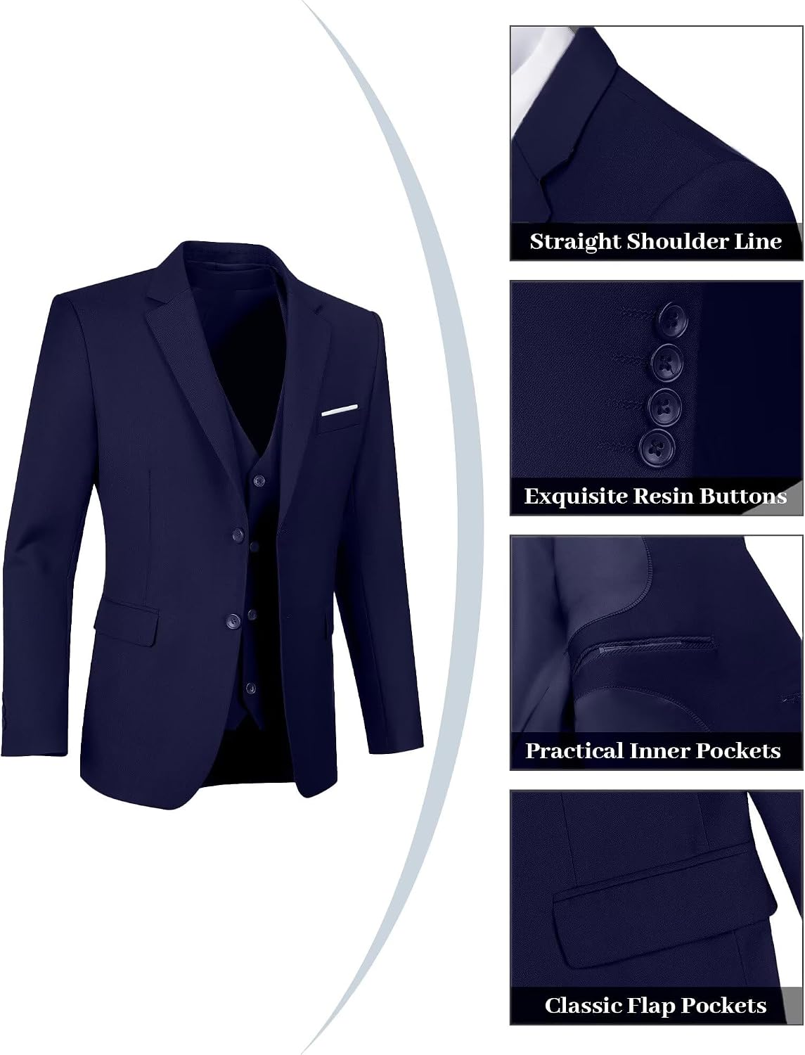 Men's Suits 3 Piece Set Slim Fit Blazer Jacket Vest Pants Tuxedos for Men