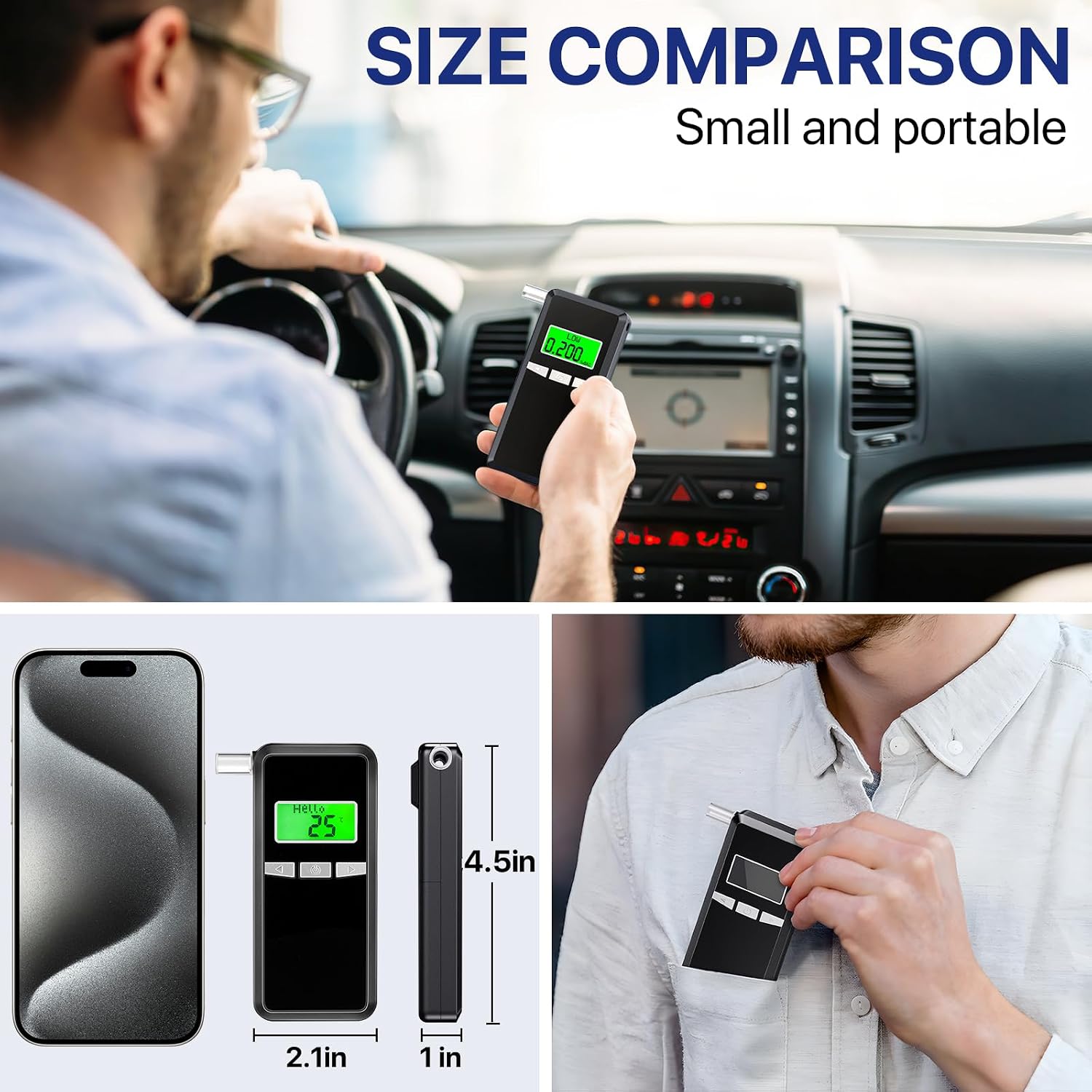 Breathalyzer,2026 Upgraded Alcohol Tester with Blue LCD Digital Display,Portable Alcohol Tester for Home or Party Use with 10 Mouthpieces