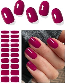 Semi Cured Gel Nail Strips (Beet Red), Berry Pink, 20 Pcs Gel Nail Wraps, Stickers, UV Light Required, Salon Quality, Long Lasting