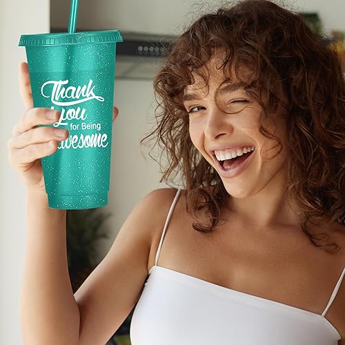 Miniatura 7 de Sieral 36 tazas de agradecimiento para empleados, tazas de agradecimiento a granel con tapas y pajitas, vaso de plástico de 24 onzas, tazas de