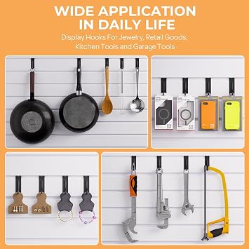 INCLY J-Shaped Slatwall Hooks, 25 Pack Slatwall Accessories Display Hooks | Heavy Duty Slat Wall Hanging Hook and Hanger for Garage, Kitchen, Retail Store