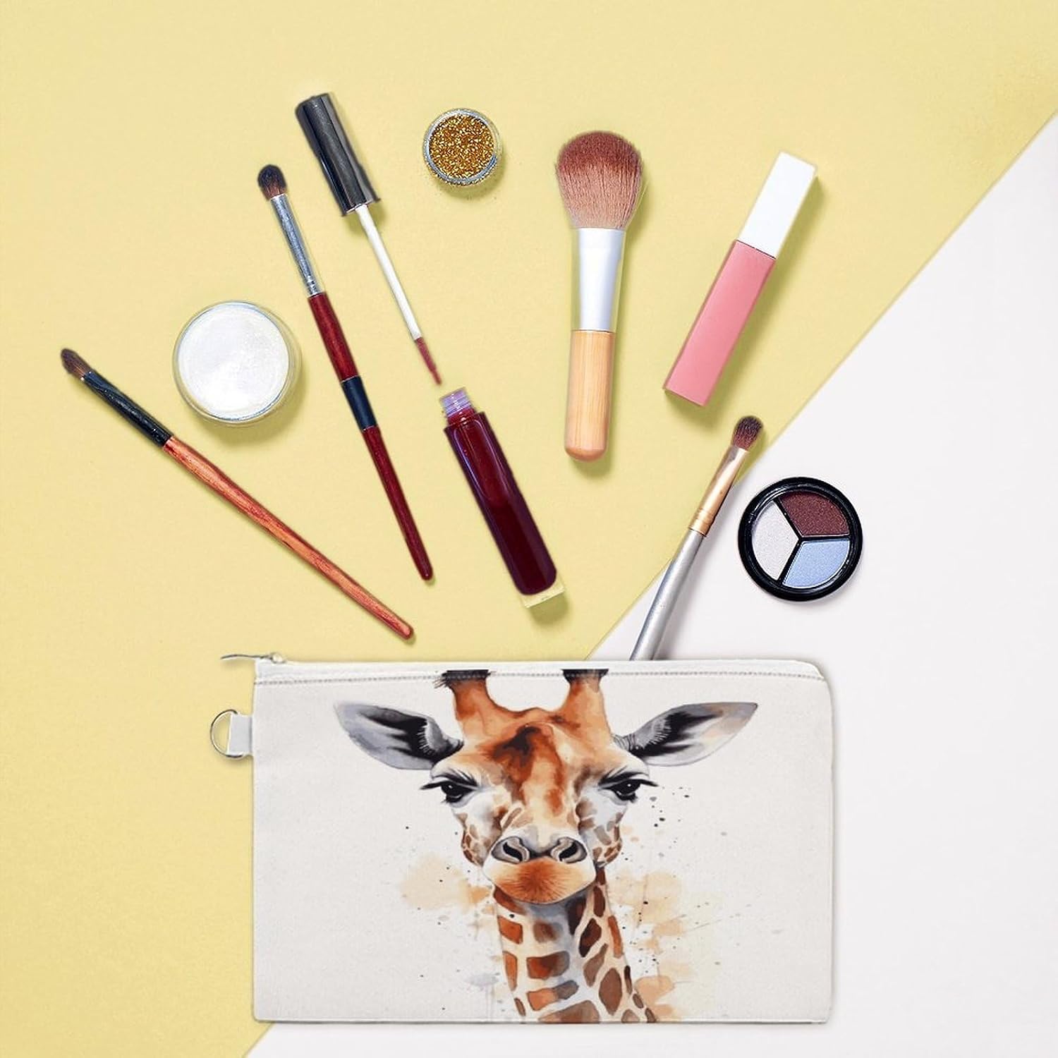Stylish Animal Watercolor Giraffe Coin Purse,Travel Portable Keychain Wallet Canvas Coin Wallets Mini Zipper Tool Bag Lightweight Change Purse