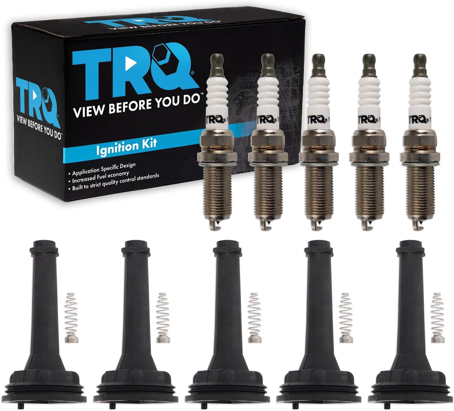 TRQ Ignition Coil and Spark Plug Kit 10 Piece Compatible with 1999-2004 Volvo C70 1999-2005 S60 1999-2000 S70 2004-2006 S80 1999-2007 V70 2003-2006 XC70 2003-2006 XC90