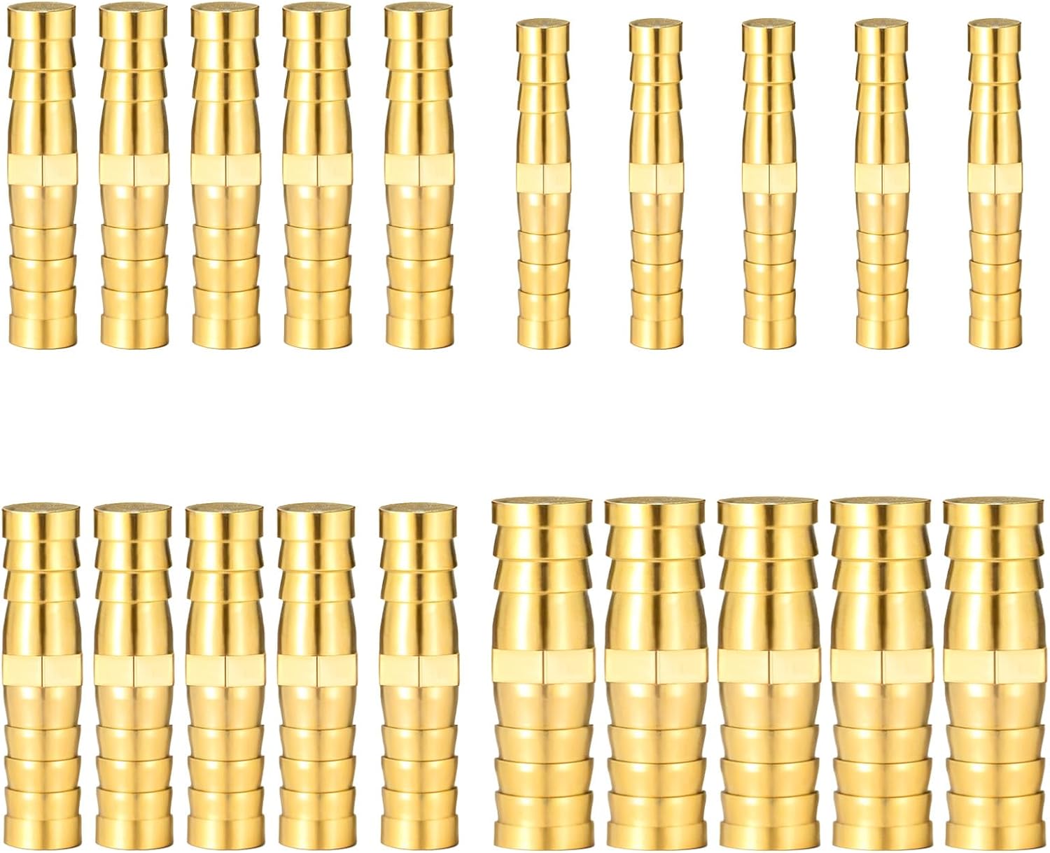 Barbed Hose Fittings 20Pcs Brass Hose Barb Fitting, 1/4" 5/16" 3/8" 1/2" (6 mm/8 mm/10 mm/12 mm) Hoses Connector, Barb Splicer Mender Hose-Fittings for Air/Water/Gas/Fuel Hoses