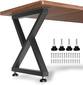 Metal Table Legs, 28" H x 24" W, Heavy-Duty Z-Frame Black Table Base Support up to 1100 lbs, Industrial Modern DIY Furniture Legs for Kitchen Dining, Desk, and Workbench, Set of 2