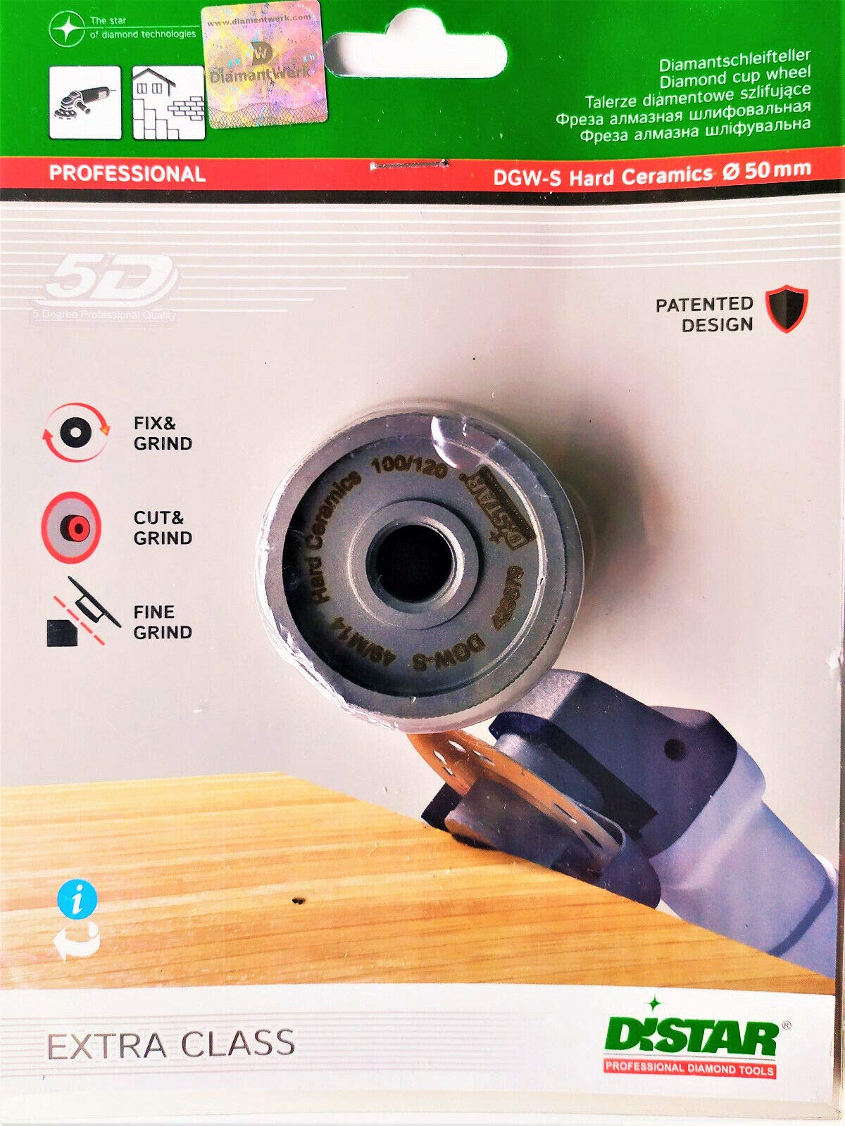 Outil diamant pour carrelage - 50 mm - M14 - Céramique dure - Pour meuleuse d'angle DISTAR (70/80)