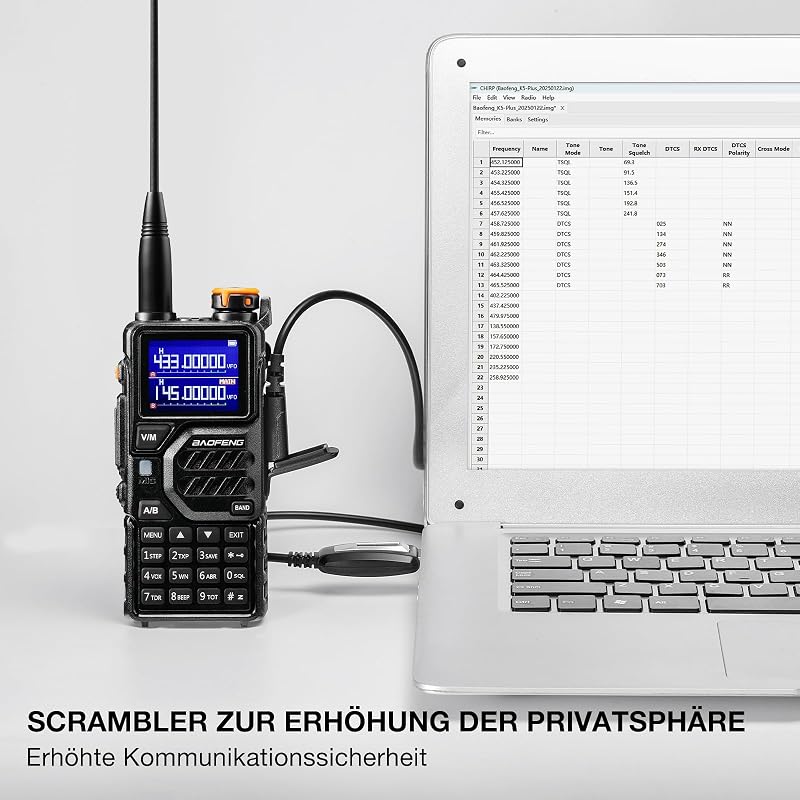 Stație radio portabilă dual-band BAOFENG K5PLUS 10W UHF VHF cu rază lungă de acțiune, bandă de aviație, 2500mAh, USB-C, 999 canale, compatibilă CHIRP
