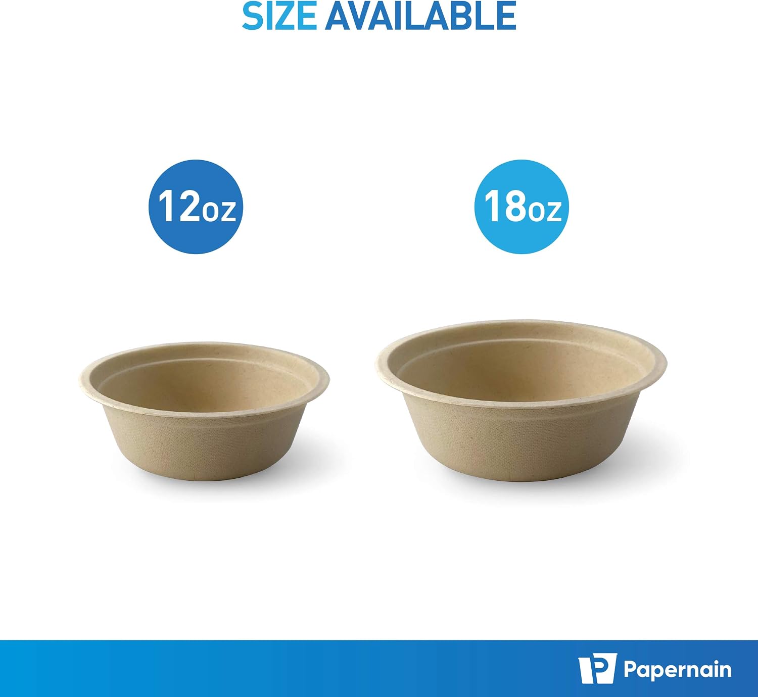 [18 oz, 100-Count, Sugarcane] Papernain Compostable Bowls, Natural Disposable Paper Bowls, Bagasse Bowls