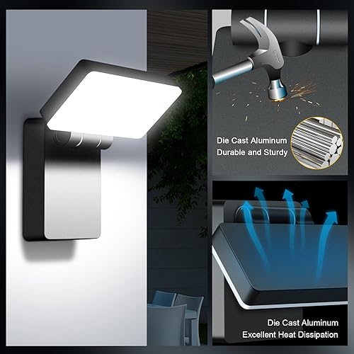 Miniatura 3 de BIRITALO Luz LED de pared para exteriores de 40 W, 4000 lúmenes, 5000 K, luz de porche sin reflejos, IP65 impermeable antioxidante, cabezal