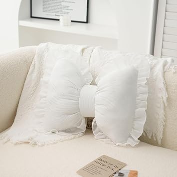 White Bow Throw Pillows Cute Bow Christmas Decorations Pillows 15.7 * 12.5 inch Romantic Big Bow Deco Pillow for Living Room Couch Bed Sofa Car Decoration,White Valentines Day Gifts