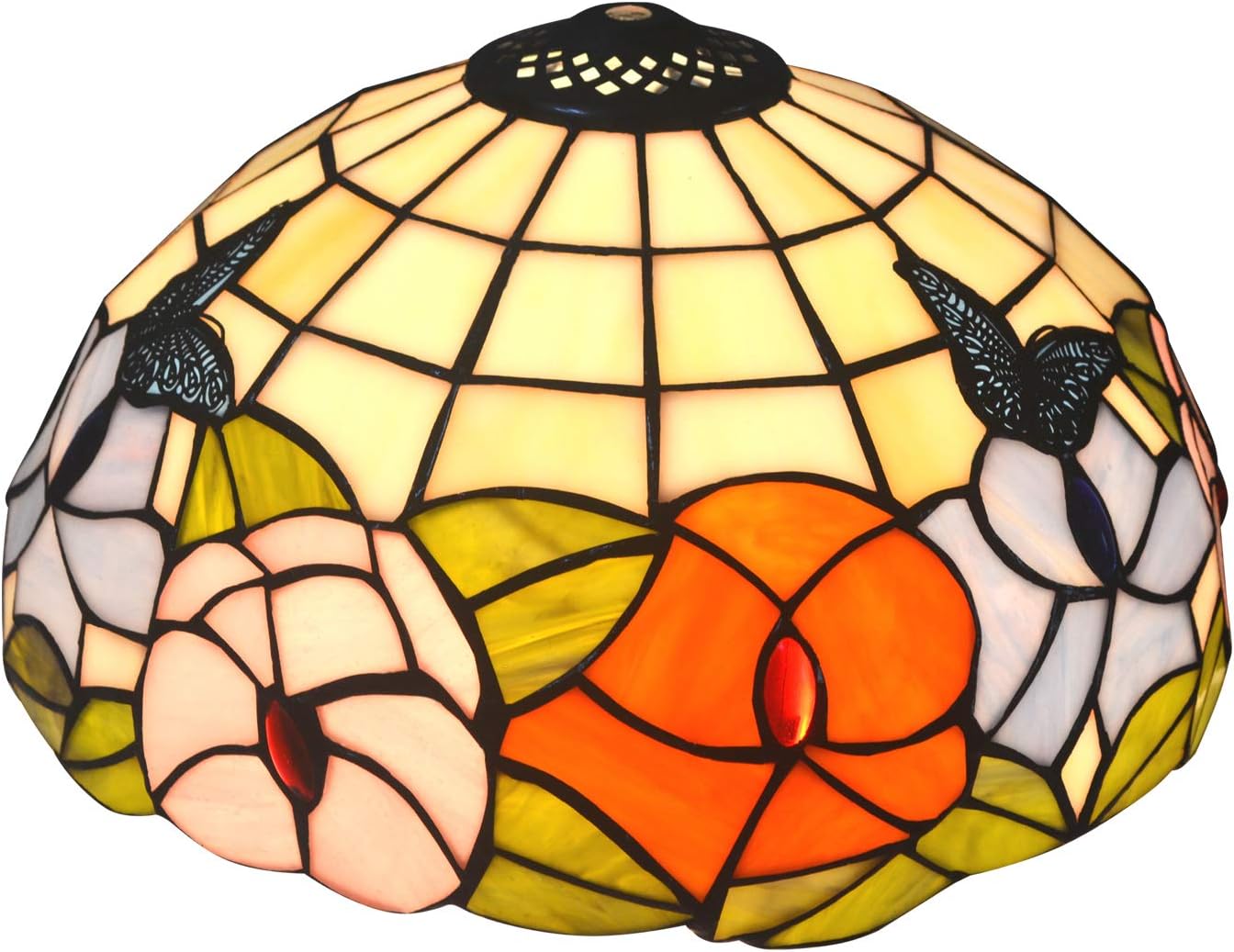 Premium Tiffany Lamp Shade, Butterfly and Flower Design, Stained Glass is Handmade, 12 Inches Dia, Replace The Lampshade of The Table lamp, Exclusion Accessories, Pack of 1 by NoBeiYi