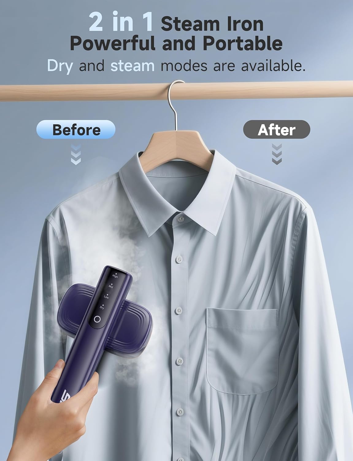 Steamer for Clothes,1200W Powerful Portable Steamer Iron,15s Fast Heat-up,100ml Tank,20 Min Continuous Steam, Wrinkle Remover for Travel, Home, Office(Blue)