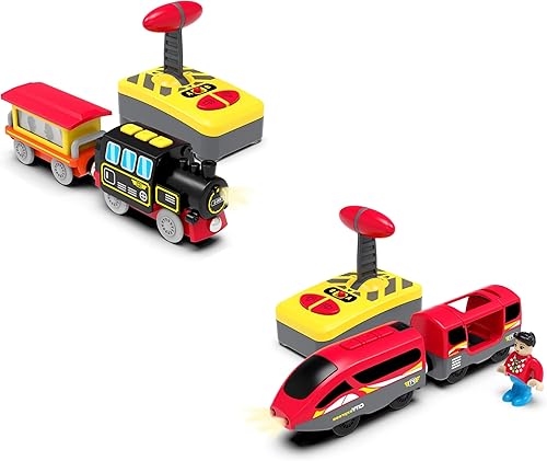 Trenes de control remoto para juego de pistas de madera, juguete de tren motorizado para niños, coches de tren eléctrico con control remoto