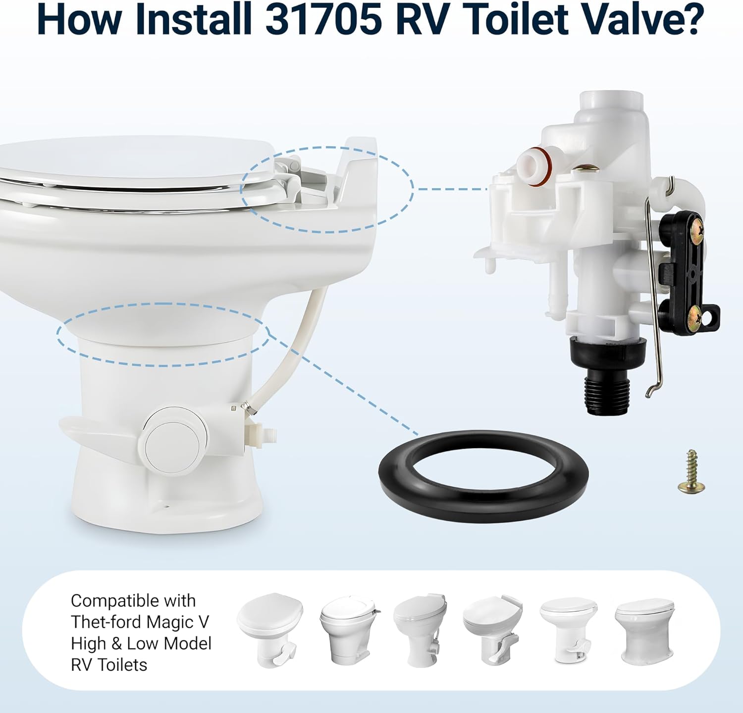 2 Pack 31705 RV Toilet Water Valve Kit, 31688 Camper Toilet Valve Freeze-resistant Leak-resistant, Compatible with Thet-ford Aqua-Magic V High and Low Toilet, 31687 31684 RV Valve Module by Fetechmate