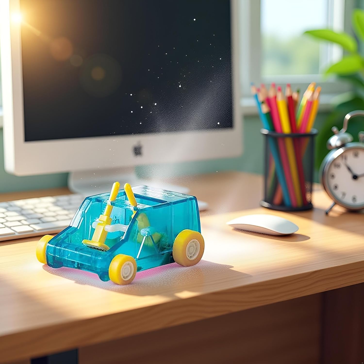 JJLFresheners Desktop Mini Cleaner and Dust Sweep, Blue Transparent, Car Table Dust Cleaning Trolley Keyboard Confetti Pencil Eraser Dust Sweeper Deft Processed