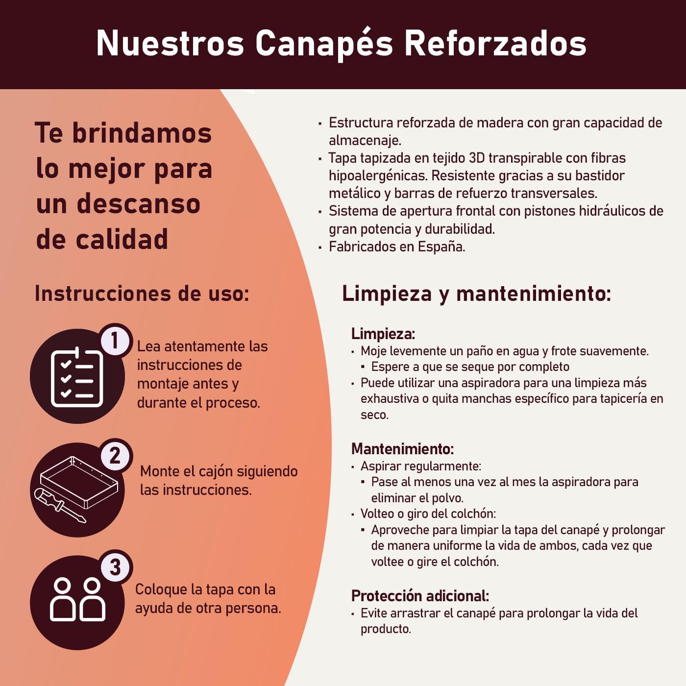 amuéblate Online - Canapé Abatible de Madera Súper Reforzado con Gran Capacidad, Esquinas Redondeadas, 135 x 190, Blanco