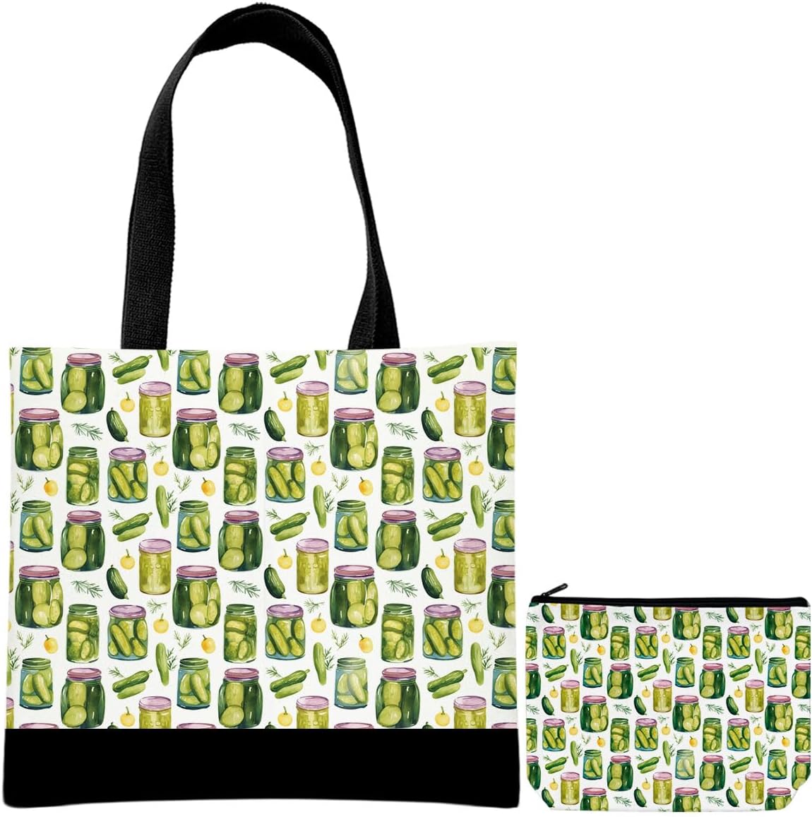 Aesthetic Tote Bag for Women- Vintage Zipper Makeup Bag Cloth Cotton Canvas Tote Bags